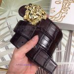 AAA Copy Versace Brown Leather Belt With 316L Gold Medusa Head Buckle